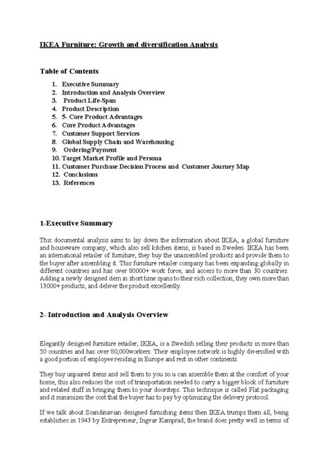 Ikea-1 - assignment - IKEA Furniture: Growth and diversification ...