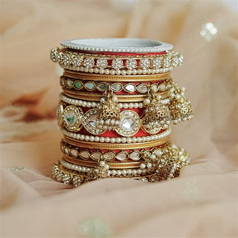 Traditional Golden Bangles Set for Women & Girls | Kundan Work with Jh ...
