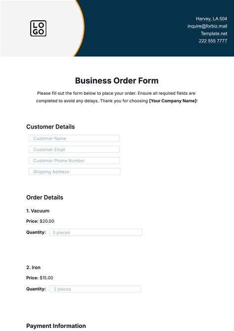 Image result for Business Order Form