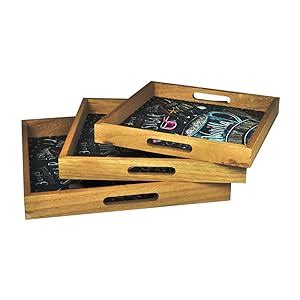 EZ Life 3 Square Serving Trays Set - Wooden - Black & Beige (Butter ...