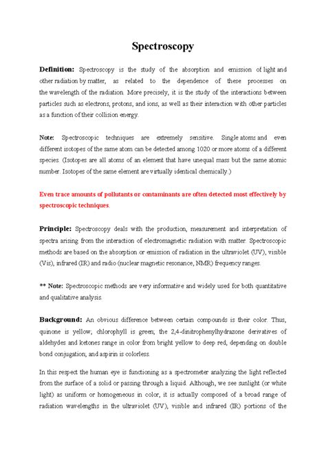 Spectroscopy - Key Concepts and Techniques Notes - Studocu