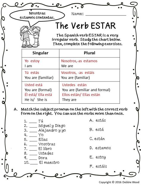 Estar Worksheet In Spanish