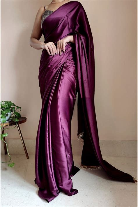 1-Minute Ready To Wear Purple Satin Silk Saree – Accura Designer