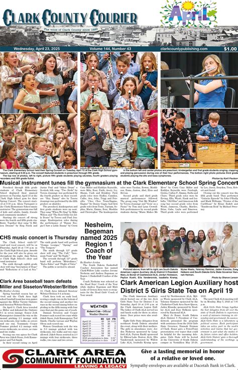April 23, 2025 Clark Courier Front Page - Clark County Courier | Clark, SD