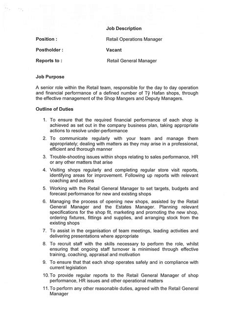 Image result for Retail Manager Job Description Map Template