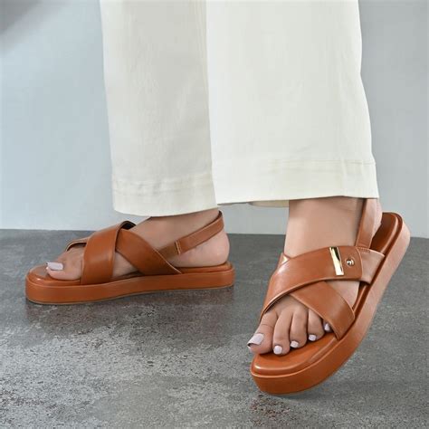 Buy Styli Women Buckle Detail Strap Lock Brown Sandals Online