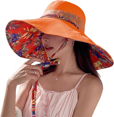 ShaoQing Women Summer Sun Hat Wide Brim Wired Edge Floral Beach Bucket ...