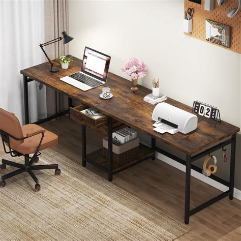 Tribesigns Bureau Extra Long 200 cm Double Avec 2 Tiroirs, Ordinateur ...