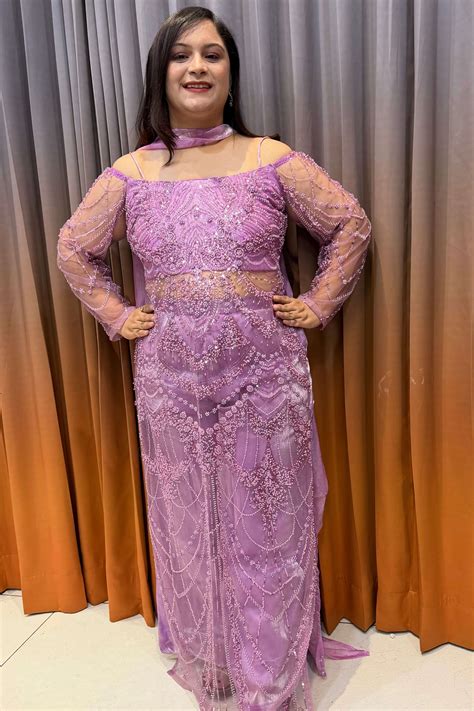 One-shoulder lace top Lavender Indo-Western set – Modern Bahuraniya