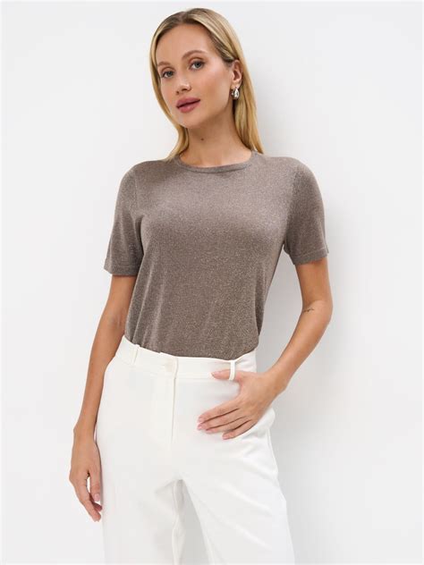 Brązowa bluzka z metaliczną nicią Kolor khaki - MOHITO - 115AN-87L