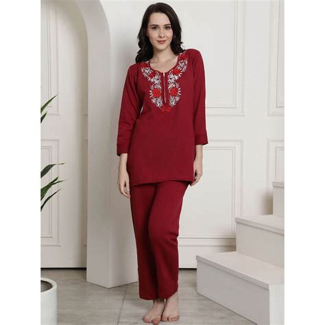 Buy Secret Wish Maroon Winter Night Suit (Set of 2) Online