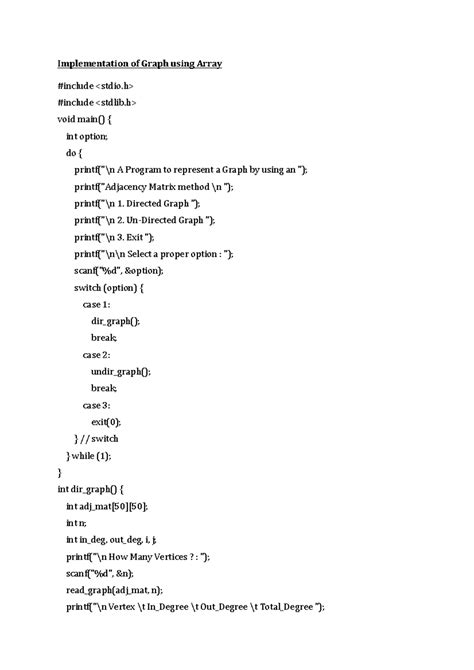 Graph - Practical notes - Implementation of Graph using Array #include ...
