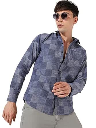 Campus Sutra Men's Checkered Blue Button Up Collared Shirt for Casual ...