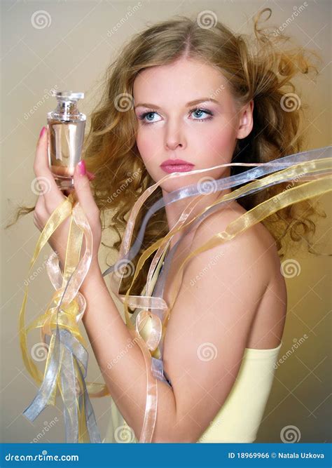 Beautiful Woman with Perfume Bottle Stock Photo - Image of glamour ...