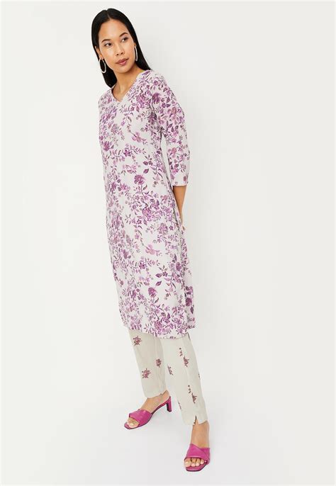 Buy Women Printed Cotton Straight Kurta with Straight Pant Online at ...