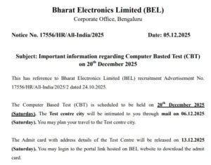 BEL Probationary Engineer Exam City Intimation Slip 2025 Out, Check ...