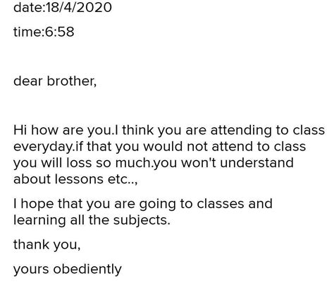 write a message to your brother informing him about his maths class on ...
