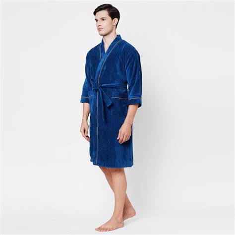 Buy Spaces Medium Size Exotica Blue Textured Cotton Adult Bathrobe from ...