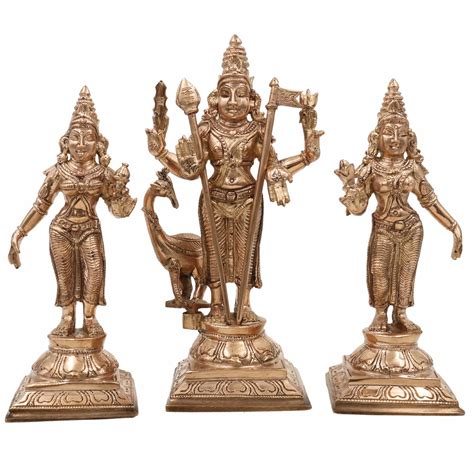 Buy Handmade South Indian Arts Bronze Murugan with Valli & Devasena ...