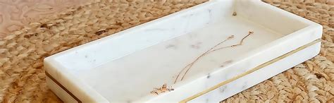 RM Cream Marble Tray Rectangle | Natural Stone Tray with Brass Lining ...