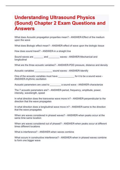 Understanding Ultrasound Physics (Sound) Chapter 2 Exam Questions and ...