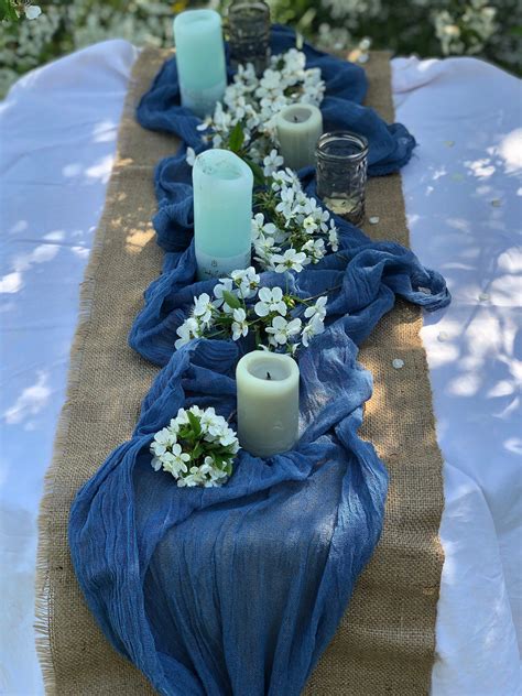 Ocean blue cheesecloth table runner rustic wedding many color farmhouse ...