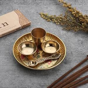 Dokchan Handmade Brass Puja Thali Set for Aarti Pooja Decor Diwali ...