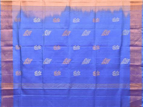 Peach and Light Blue Uppada Silk Handloom Saree with Body Buta Design