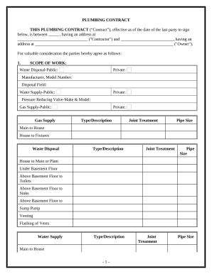 Plumbing Contract for Contractor Doc Template | pdfFiller