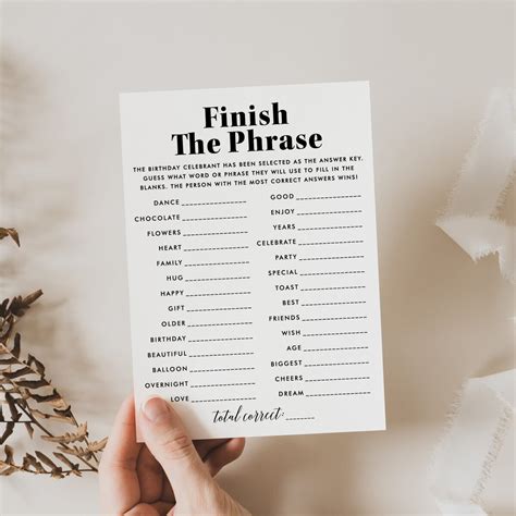 Finish the Phrase Game | Printable Birthday Party Games for 12 Year Olds