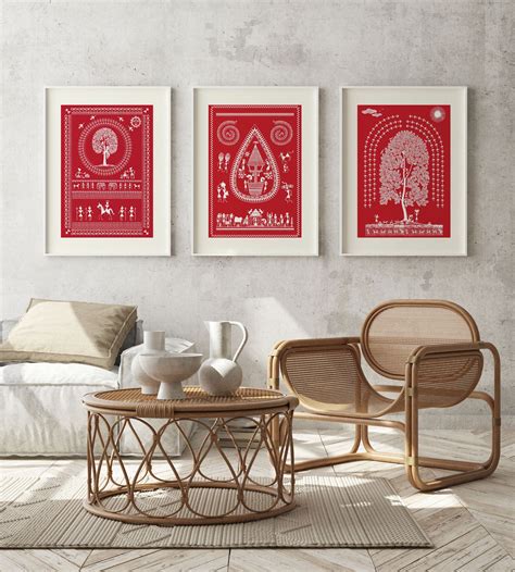 Set of 3 Warli Art Paintings Traditional Indian Wall Art. – Dessine Art