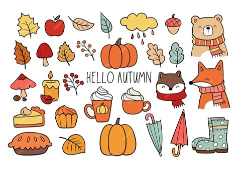 Premium Vector | Draw collection element and animal fall For autumn season
