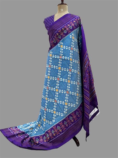 Sky blue n purple ikkat Pochampally-12 pure silk saree – House of Raadhvi