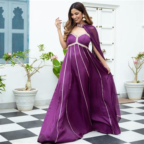 Get Purple Silk Long Dress With Dupatta Online - Lavanya The Label