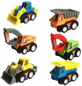 Shanaya Set of 6 Mini Construction Trucks Die Cast Pull Back Toys - Set ...