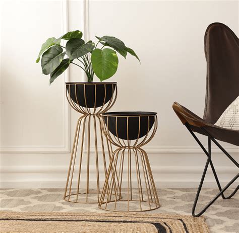 Twin Bloom Planters set of 2 Gold floor planters