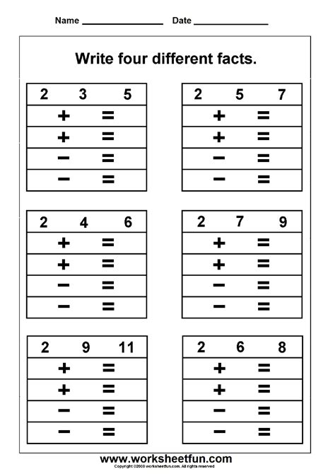 Math Fact Family Worksheets Grade 1 - William Carter's Kindergarten ...