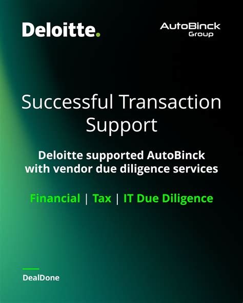 🔔 Deloitte supported AutoBinck with vendor due diligence services, including financial, tax and ...