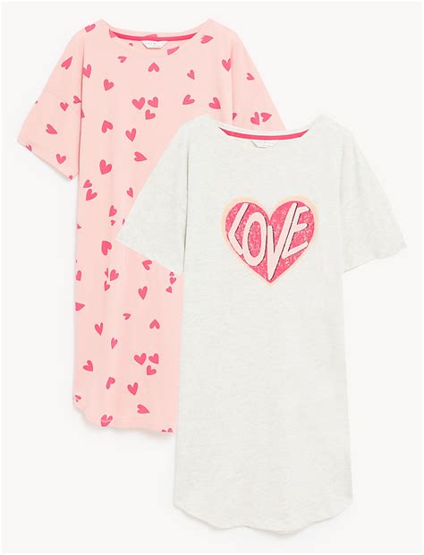 Buy 2pk Cotton Rich Heart Short Nightdresses at Marks & Spencer