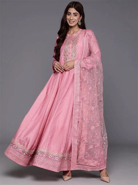 Buy Libas Art Pink Yoke Design Silk Anarkali Suit With Dupatta Online ...