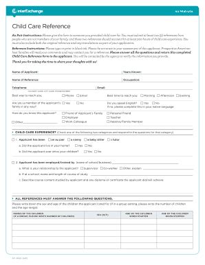 Au Pair Childcare Reference - Fill Online, Printable, Fillable, Blank ...
