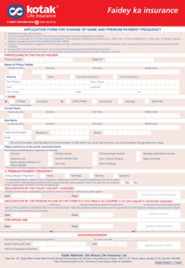 Kotak Mahindra Life Insurance Name Change Form - Blank Fillable ...