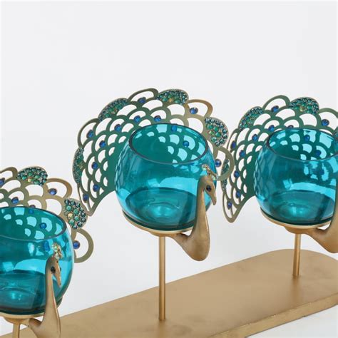 Buy Mayur Glass & Metal Peacock Multi T-Light Holders from Home Centre ...