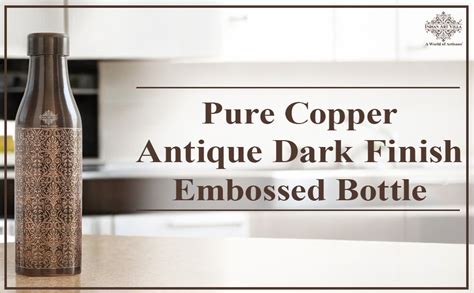 INDIAN ART VILLA Premium Copper Water Bottle - 900ml, Antique Dark ...