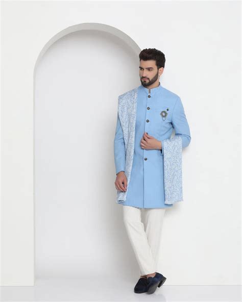 Buy Blue Swarn Solid Achkan Set Online at Blackberrys