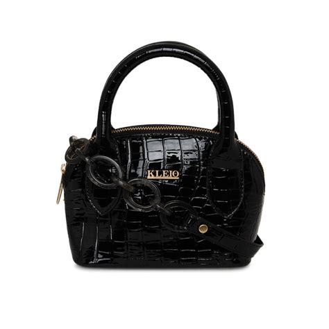 Buy KLEIO Black Croco Faux Leather Handbags Online
