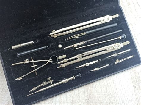 Vintage architect set drawing set professional drafting tools engineer ...