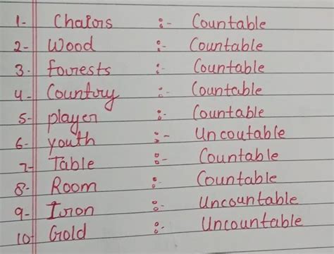 countable or uncountable.1-chairs 2-wood 3-forests 4-country 5-player6 ...