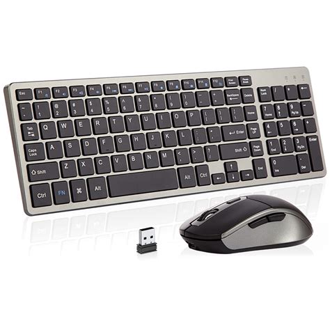 Wireless Keyboard and Mouse Rechargeable, 2.4G Cordless Slim Compact ...