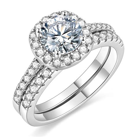 Monkton 925 Sterling Silver Cubic Zirconia Two-in-One Bridal Rings Sets ...